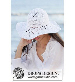 Zonnehoed voor dames gemaakt van Drops Bomull lin