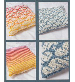 Kussens Sunset en Blue Sky gemaakt van Lang Yarns Merino 120 en 120 Color