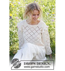 Damestrui trui met gerimpelde rand langs de mouwinzet gemaakt van Drops Safran