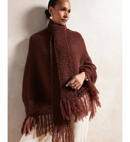lange poncho met bijpassende sjaal