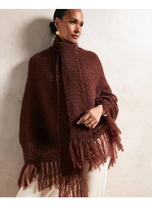 lange poncho met bijpassende sjaal