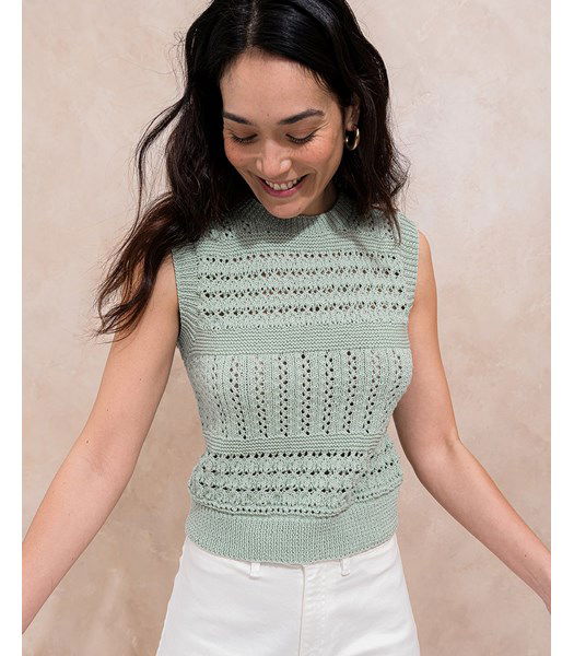 Breipatroon mouwlooze damestrui Leandre in ajourpatroon