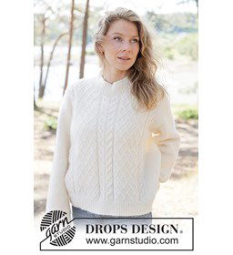 Dames Trui met Kabels - Van Boven naar Beneden Gebreid in DROPS Air gemaakt van Rondbreinaald nr 5