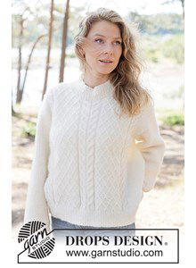 Dames Trui met Kabels - Van Boven naar Beneden Gebreid in DROPS Air