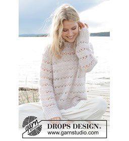 Damestrui met gehaakte zigzaggende lijnenpatroon gemaakt van DROPS Flora