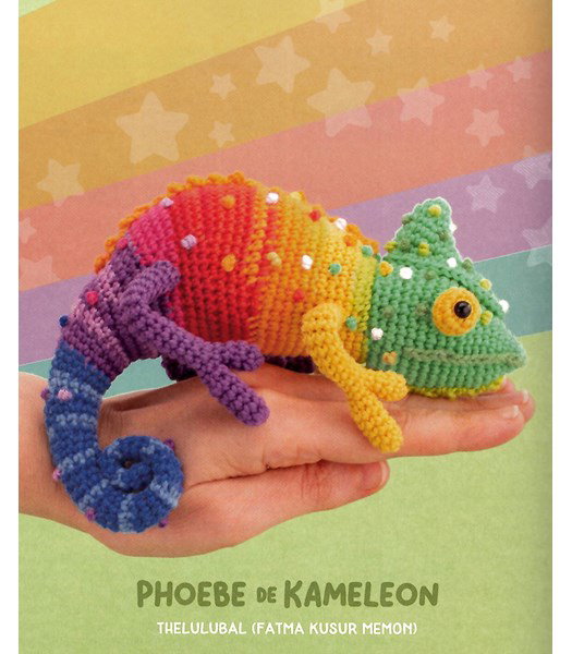Haakpatroon kameleon in regenboogkleuren