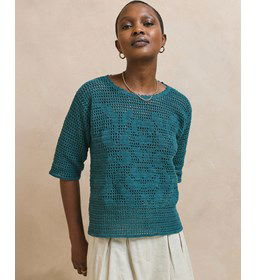 Damesshirt met gehaakt motief gemaakt van Phildar Phil Cabotine 3