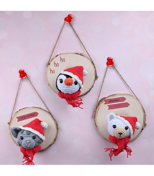 Haakpatroon Winterhangers pinguin, ijsbeer en poes