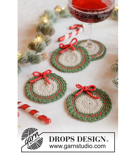 Haakpatroon Gehaakte kerstkrans onderzetter van katoen