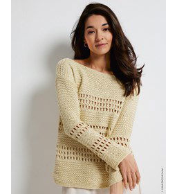 Damestrui in fantasiepatroon en met openbreiwerk gemaakt van Lana Grossa Linarte