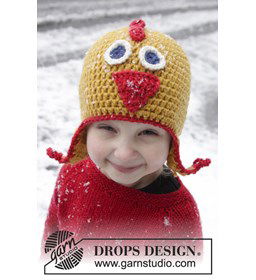 Kuiken muts met oorflappen gemaakt van Drops Alaska