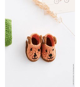 Baby slofjes met berenhoofd gemaakt van Lana Grossa Soft Cotton