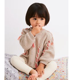 Babytrui met kabelpatroon en koordjes. gemaakt van Lana Grossa Elastico