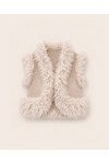 Breipatroon mouwloze jas met afwerking in bontlook van andere kant
