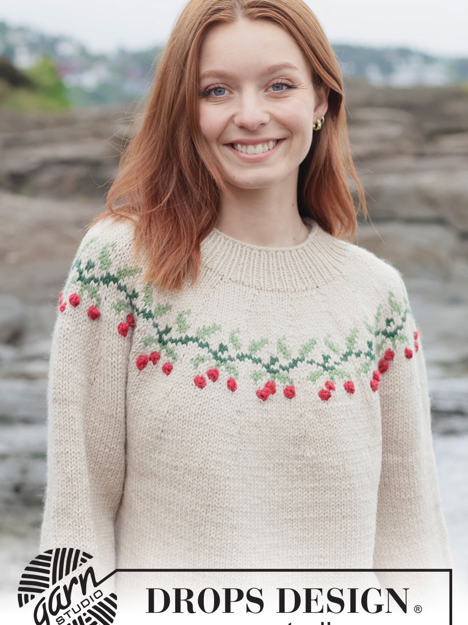 Wollen kersttrui met bessenpatroon en ronde pas