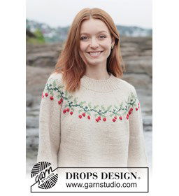 Wollen kersttrui met bessenpatroon en ronde pas gemaakt van Breinaalden zonder knop