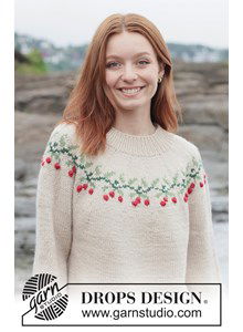 Wollen kersttrui met bessenpatroon en ronde pas