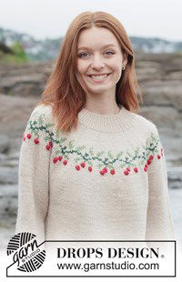 Wollen kersttrui met bessenpatroon en ronde pas