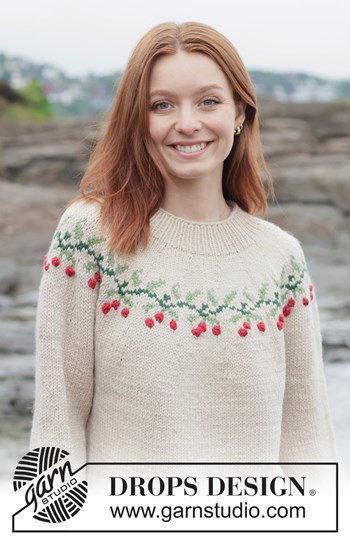 Wollen kersttrui met bessenpatroon en ronde pas