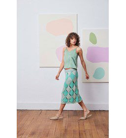 Lenge damesrok Pixie in open ruitpatroon gemaakt van Elastiek - band