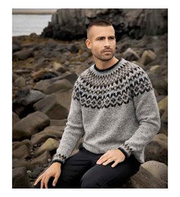 herentrui met Noors patroon in ronde pas en manchetten gemaakt van Istex Lopi Fjallalopi
