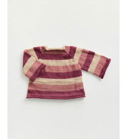 Gestreepte babytrui Bonny roze gemaakt van Phildar Phil Super Baby
