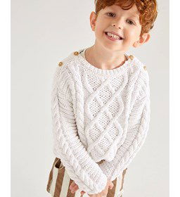 Kindertrui met knoopsluiting op schouders gemaakt van Phildar Phil Green