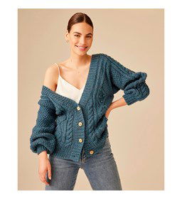 Damesvest met kabels en noppen gemaakt van Phildar Phil Tweedy