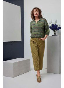 Gemeleerde damestrui Sanne met halssplit en kraagje