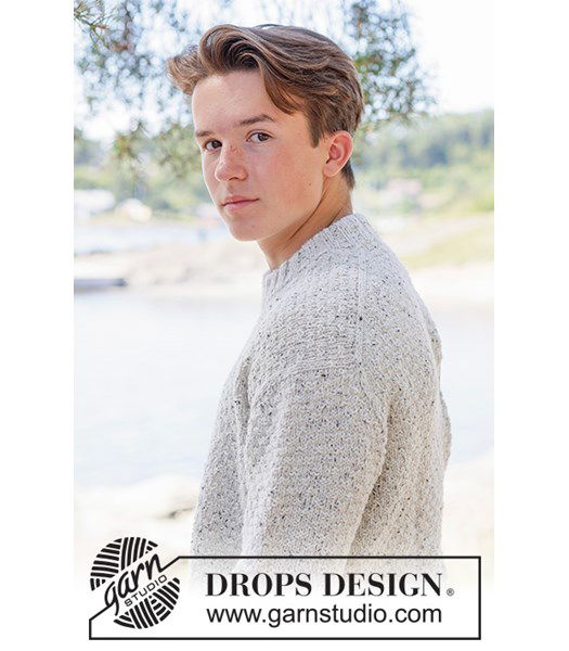 Breipatroon Grey Thistle Heren Sweater in DROPS Soft Tweed
