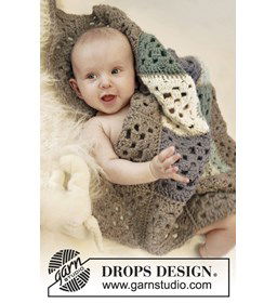 Gehaakte deken met vierkantjes. gemaakt van Drops Nepal