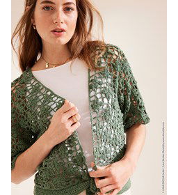 Damesvest met striksluiting op heuphoogte gemaakt van Lana Grossa Elastico