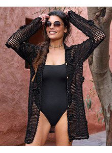 Opengehaakt vest met sterren en bloemen