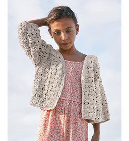 Meisjesvest met driekwart mouwen gemaakt van Phildar Phil Artisane