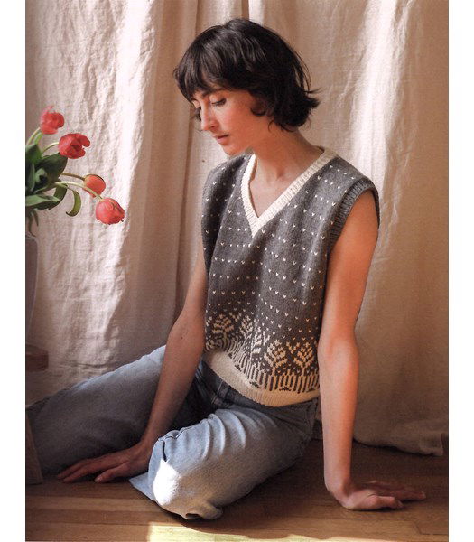 Breipatroon Damesspencer met tweekleurig jaquardpatroon