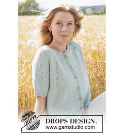 Gebreid damesvest met kantpatroon op ronde pas gemaakt van knopen