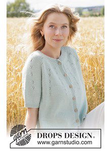 Gebreid damesvest met kantpatroon op ronde pas