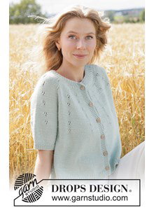 Gebreid damesvest met kantpatroon op ronde pas