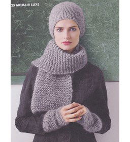 Muts, polswarmers en sjaal gemaakt van Lang Yarns Mohair Luxe