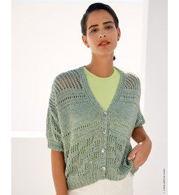 Damesvest met V-hals en driekwart mouwen gemaakt van Lana Grossa Diversa