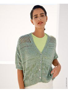 Breipatroon damesvest met v-hals en driekwart mouwen gemaakt van Lana Grossa Diversa