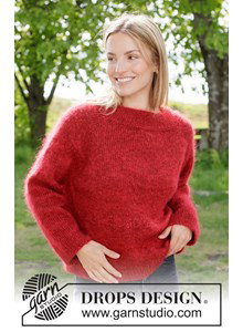 Breipatroon luchtige raglan damestrui carmine moon sweater gemaakt van Drops Kid Silk