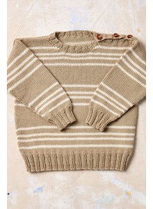 lang Yarns Lang Yarns breipatroon Leif, kindertrui met knoopsluiting op de schouders. Deze gestreepte trui is gebreid van het garen Langyarns Baby Cotton Naturally Colored.