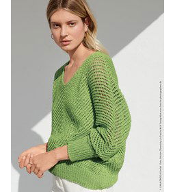 Damestrui met gebreide diagonale lijnen gemaakt van Lana Grossa Alta Moda Cotolana en Cotalana Print