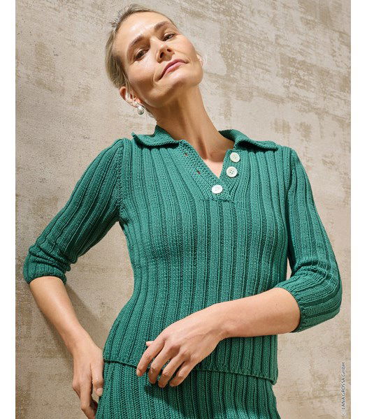 Breipatroon trui met driekwart mouwen en polokraagje