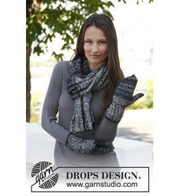 Gebreide sjaal en wanten met structuurpatroon van Fabel en Kid-Silk. gemaakt van Drops Kid Silk