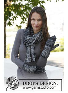 Gebreide sjaal en wanten met structuurpatroon van Fabel en Kid-Silk.