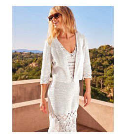 Haakpatroon damesvest Franciska met driekwart mouw