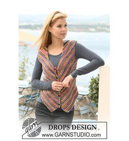 DROPS gilet in ribbelst van Fabel met schuine voorpanden. Maat S - XXXL. gemaakt van knopen