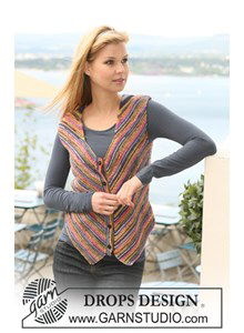 DROPS gilet in ribbelst van Fabel met schuine voorpanden. Maat S - XXXL.
